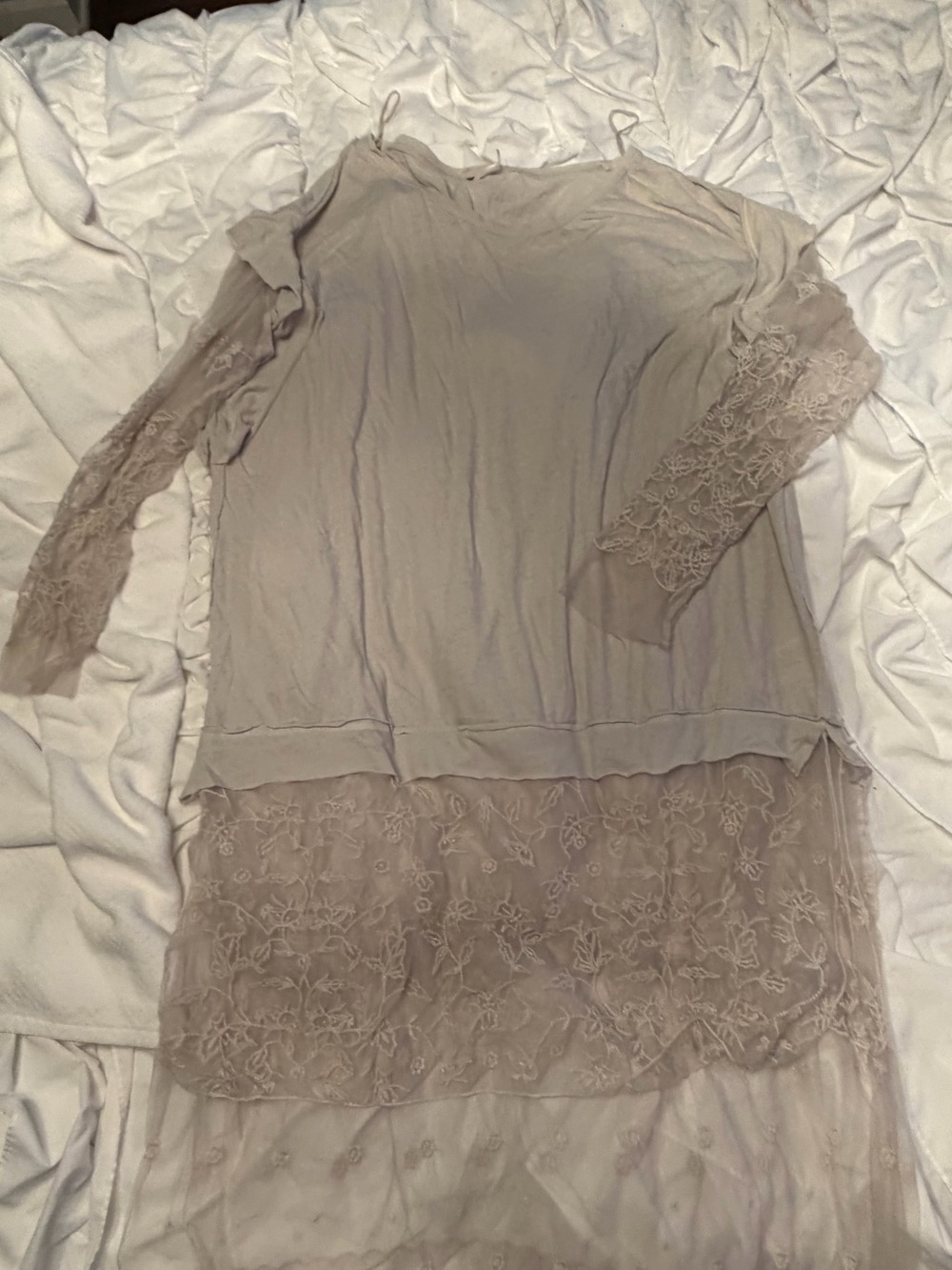VERY UNIQUE! Free People Taupe Lace-Sleeve Layered Tunic